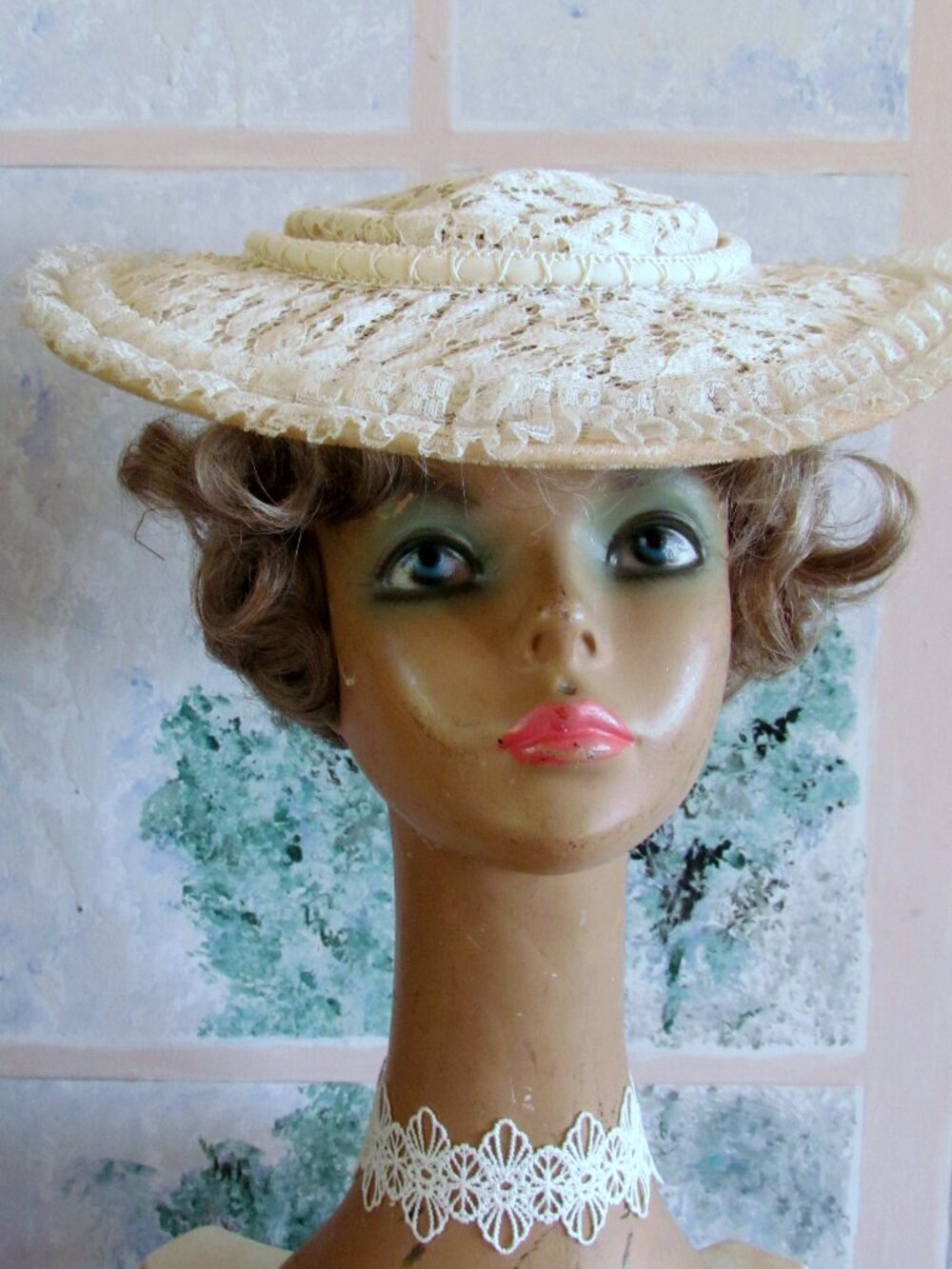 1950s WHITE LACE HAT, CHURCH, TEA PARTY, THEATER, COSTUME, LADIES, TEENS, GIRLS